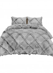 3-Piece Diamond Ruffled Duvet Set Cotton Grey 86 x 90inch