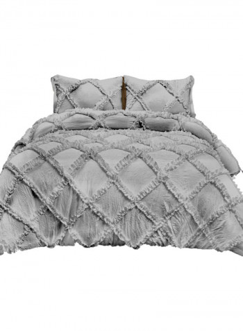 3-Piece Diamond Ruffled Duvet Set Cotton Grey 86 x 90inch