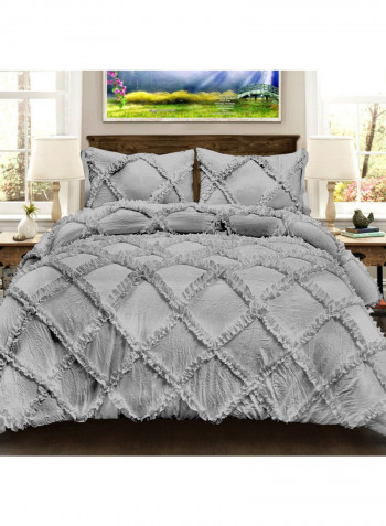 3-Piece Diamond Ruffled Duvet Set Cotton Grey 86 x 90inch