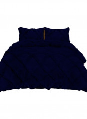 3-Piece Diamond Ruffled Duvet Set Cotton Navy Blue 114 x 96inch