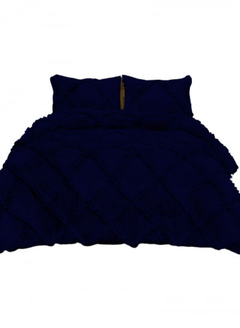 3-Piece Diamond Ruffled Duvet Set Cotton Navy Blue 114 x 96inch