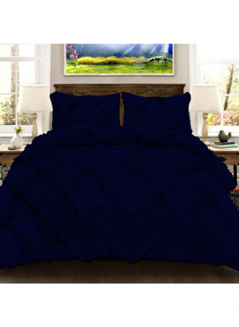 3-Piece Diamond Ruffled Duvet Set Cotton Navy Blue 114 x 96inch
