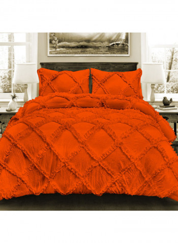 3-Piece Diamond Ruffled Duvet Set Cotton Orange 102 x 86inch