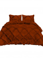 3-Piece Diamond Ruffled Duvet Set Cotton Brick Red 78x78inch