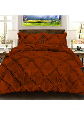 3-Piece Diamond Ruffled Duvet Set Cotton Brick Red 78x78inch