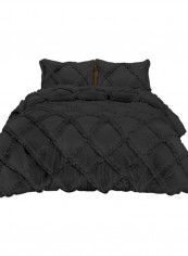 3-Piece Diamond Ruffled Duvet Set Cotton Dark Grey 102 x 86inch