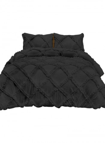 3-Piece Diamond Ruffled Duvet Set Cotton Dark Grey 102 x 86inch