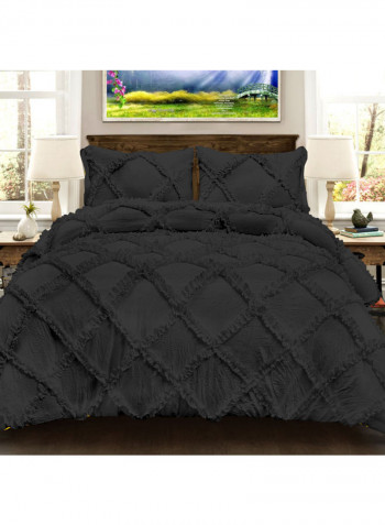 3-Piece Diamond Ruffled Duvet Set Cotton Dark Grey 102 x 86inch