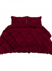 3-Piece Diamond Ruffled Duvet Set Cotton Red 53 x 78inch