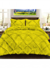 3-Piece Diamond Ruffled Duvet Set Cotton Yellow 102 x 86inch