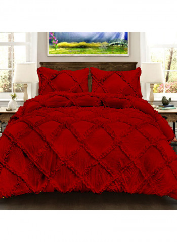 3-Piece Duvet Cover Set Cotton Red 102 x 86inch