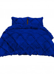 3-Piece Diamond Ruffled Duvet Set Cotton Blue 53 x 78inch