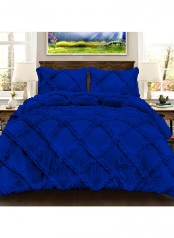 3-Piece Diamond Ruffled Duvet Set Cotton Blue 53 x 78inch