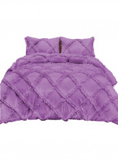 3-Piece Diamond Ruffled Duvet Set Cotton Purple 53 x 78inch