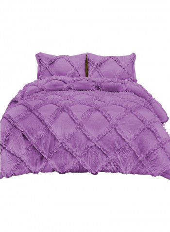 3-Piece Diamond Ruffled Duvet Set Cotton Purple 53 x 78inch