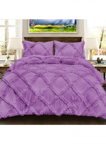 3-Piece Diamond Ruffled Duvet Set Cotton Purple 53 x 78inch