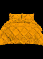 3-Piece Diamond Ruffled Duvet Set Cotton Gold 86 x 90inch