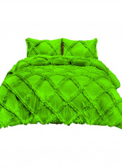 3-Piece Diamond Ruffled Duvet Set Cotton Green 114 x 96inch