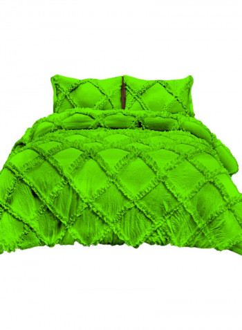 3-Piece Diamond Ruffled Duvet Set Cotton Green 114 x 96inch