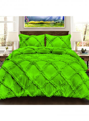 3-Piece Diamond Ruffled Duvet Set Cotton Green 114 x 96inch