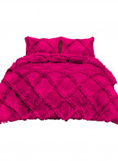 3-Piece Diamond Ruffled Duvet Set Cotton Pink 78 x 78inch