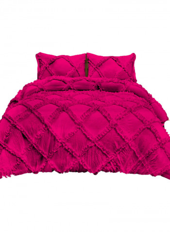 3-Piece Diamond Ruffled Duvet Set Cotton Pink 78 x 78inch