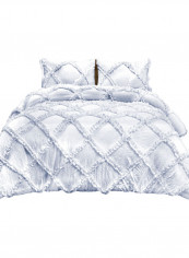 3-Piece Diamond Ruffled Duvet Set Cotton White 102 x 86inch