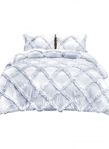3-Piece Diamond Ruffled Duvet Set Cotton White 102 x 86inch