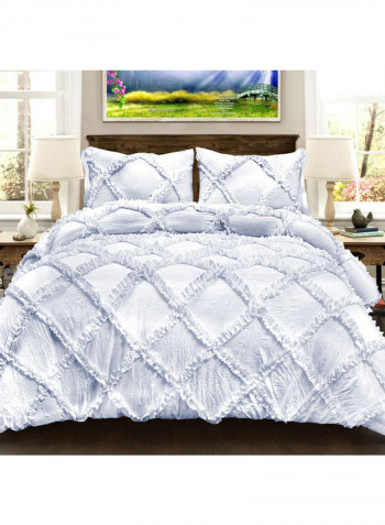3-Piece Diamond Ruffled Duvet Set Cotton White 102 x 86inch