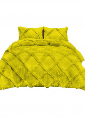 3-Piece Diamond Ruffled Duvet Set Cotton Yellow 114 x 96inch
