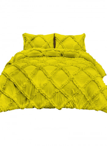3-Piece Diamond Ruffled Duvet Set Cotton Yellow 114 x 96inch