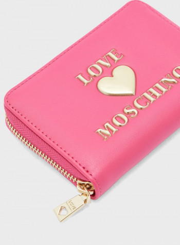 Logo Detail Zip Through Coin Purse Pink