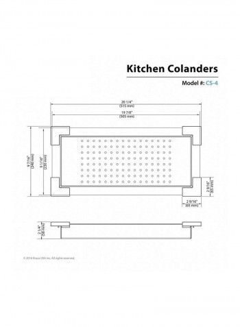 Stainless Steel Colander Silver/Black 20.3x9.3x2inch