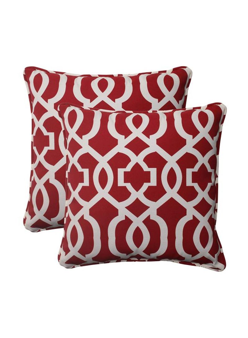 2-Piece Printed Throw Pillows Red/White 18.5x18.5inch