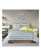 4-Piece Polyester Comforter Set Yellow/Grey/White Queen