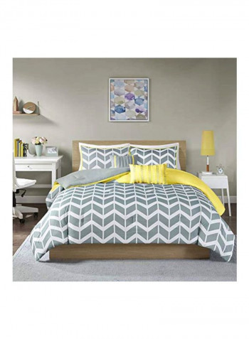 4-Piece Polyester Comforter Set Yellow/Grey/White Queen