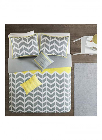 4-Piece Polyester Comforter Set Yellow/Grey/White Queen