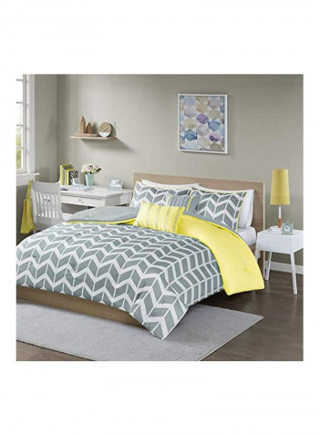4-Piece Polyester Comforter Set Yellow/Grey/White Queen