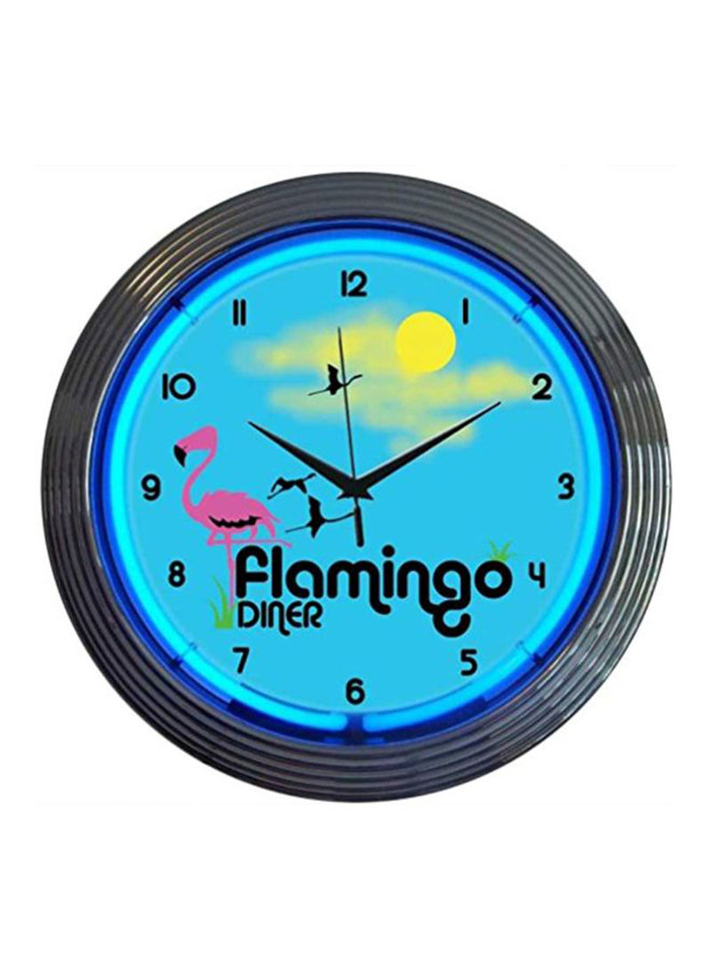 Flamingo Diner Wall Clock Black/Blue 15inch