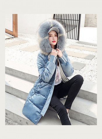 Long Sleeves Hooded Jacket Blue