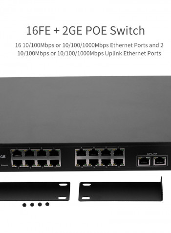 POE Switch With 16 POE Ports 2 Gigabit POE Switch Power For UK Plug Black