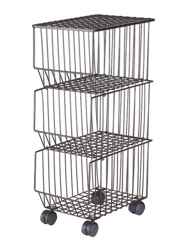 3 Layer Tier Drying Mesh Movable Iron Storage Shelf Basket Metal Rack With Wheels Coffee 42*27.8*30cm