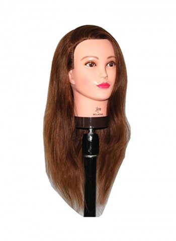 Human Hair Cosmetology Mannequin Training Head With Clamp Medium Brown 24inch