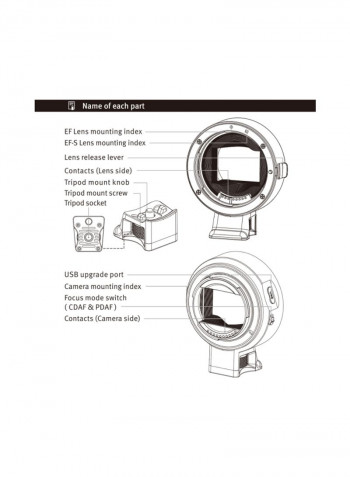 EF-NEX IV Lens Mount Adapter Ring For Canon EF/EF-S/Sony E-Mount A9/A7/A7R/Mk2 A6300/A6500 Black/Silver