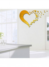 Three Dimensional Mirror Heart Wall Decor Gold 60x90cm
