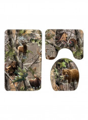 3-Piece Animal Printed Bath Mat Set Beige/Green