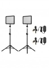 2-Piece Photography LED Light Panel With Tripod Stand Black