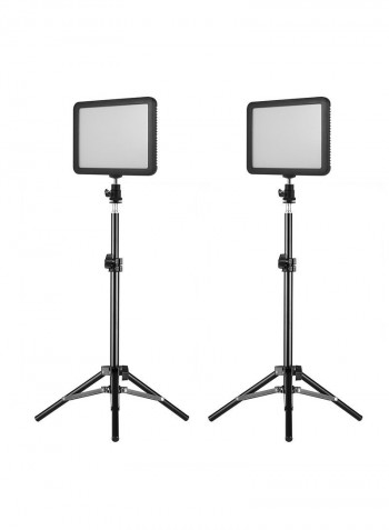 2-Piece Photography LED Light Panel With Tripod Stand Black
