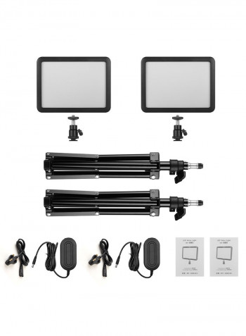 2-Piece Photography LED Light Panel With Tripod Stand Black