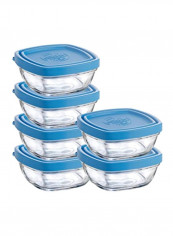 6-Piece Square Bowl With Lid Clear/Blue 11x5x9.5inch